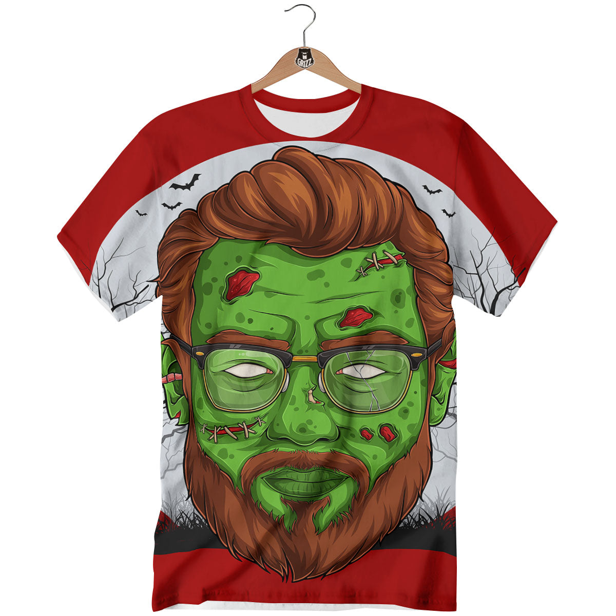 Zombie Face Halloween Character Print T-Shirt-grizzshop