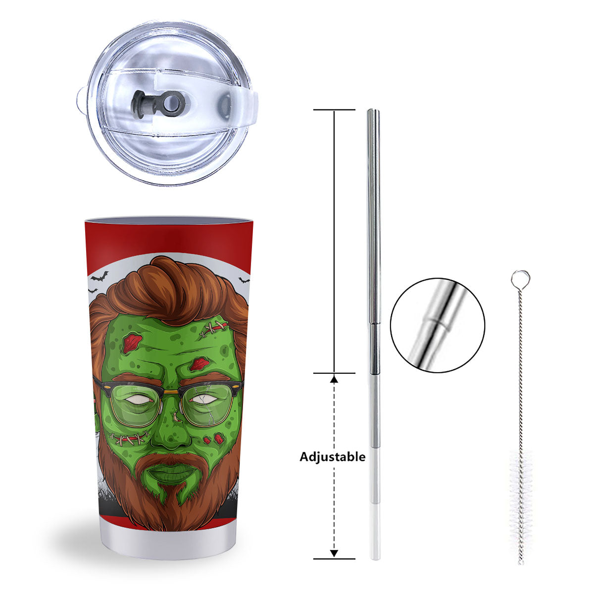 Zombie Face Halloween Character Print Tumbler-grizzshop