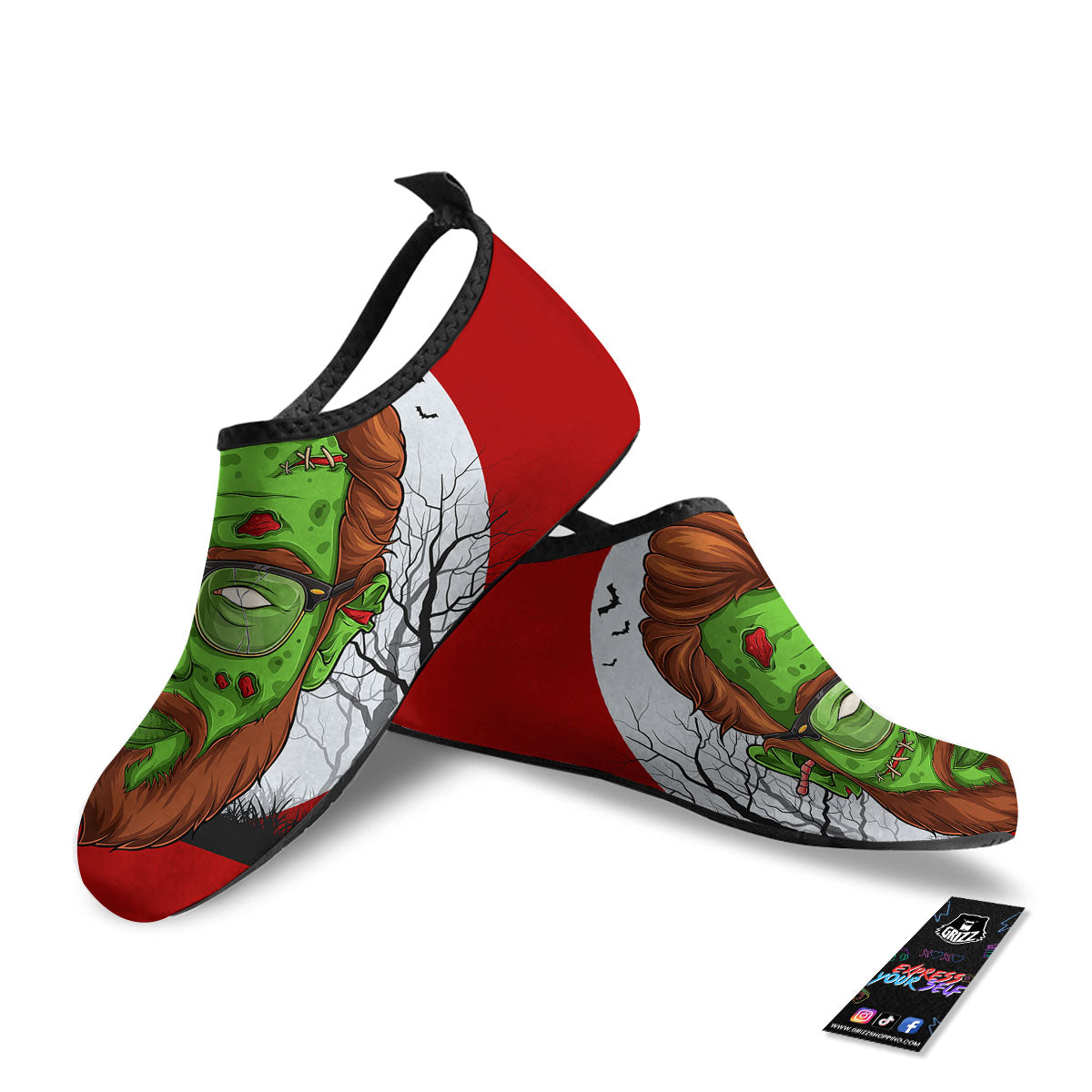 Zombie Face Halloween Character Print Water Shoes-grizzshop