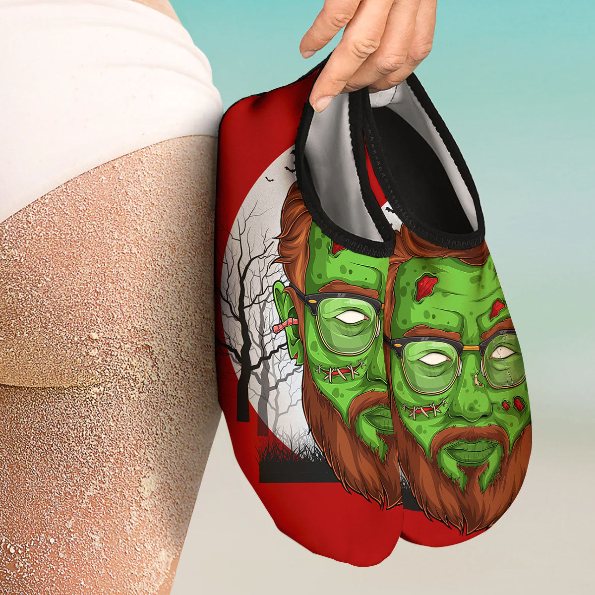 Zombie Face Halloween Character Print Water Shoes-grizzshop