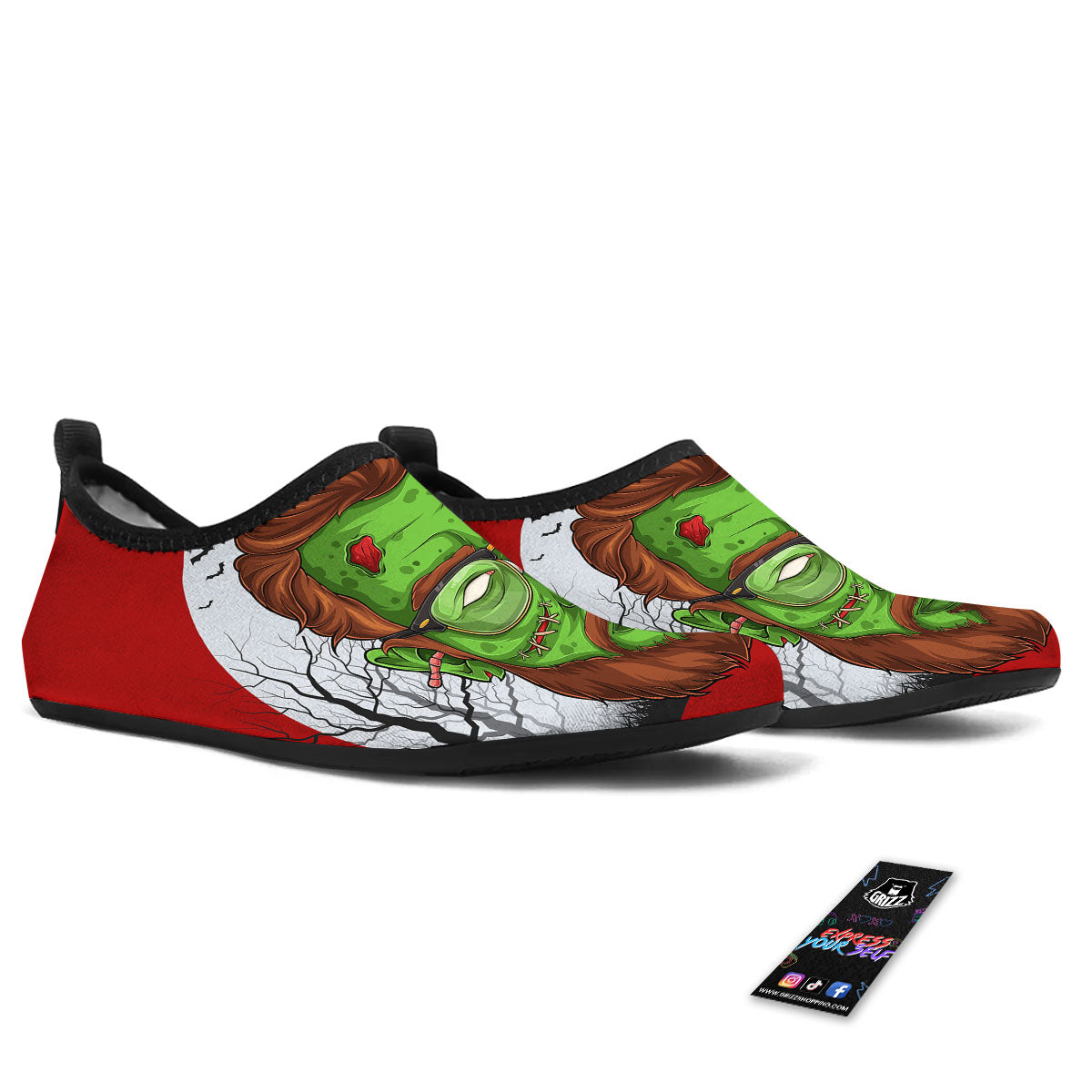 Zombie Face Halloween Character Print Water Shoes-grizzshop