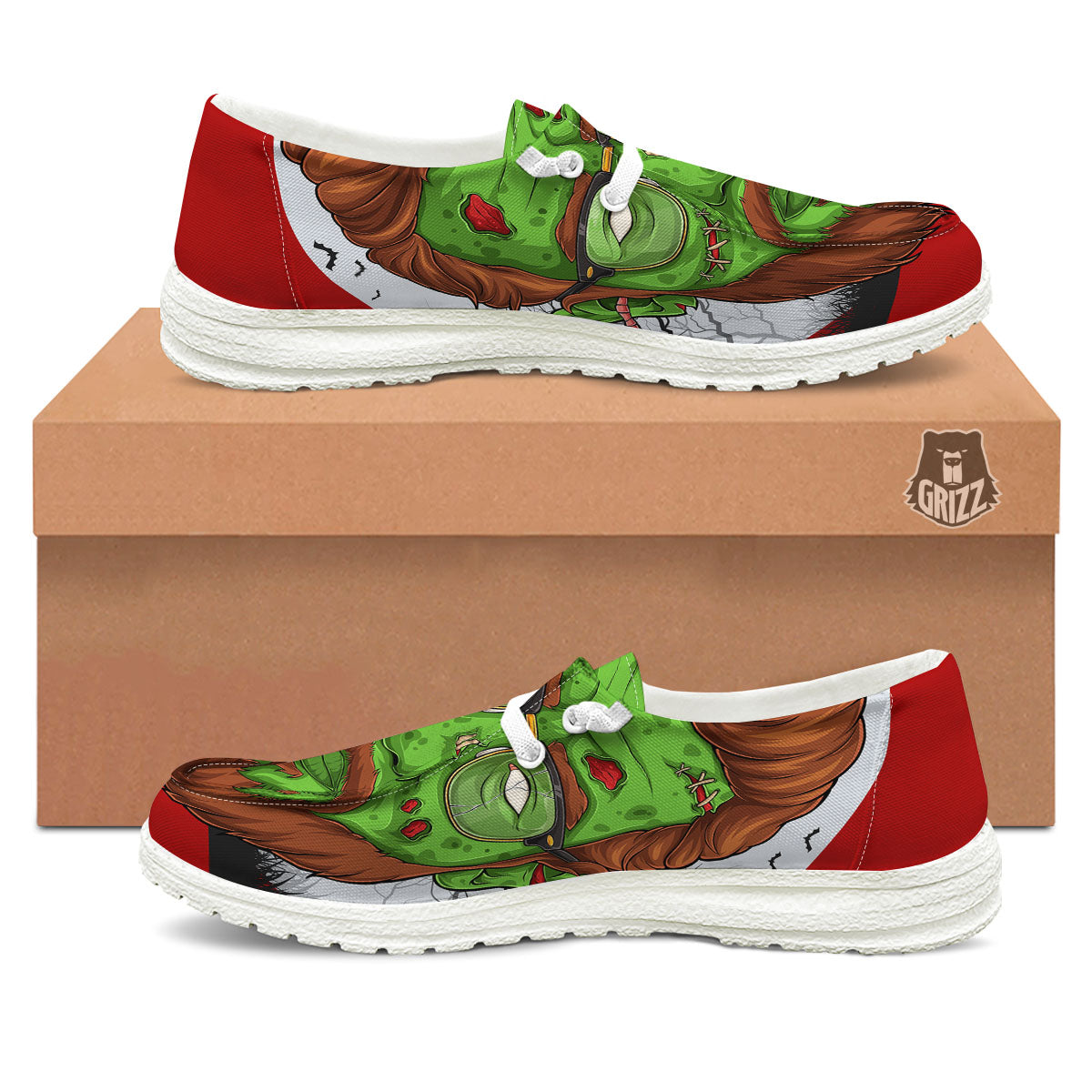 Zombie Face Halloween Character Print White Loafers-grizzshop
