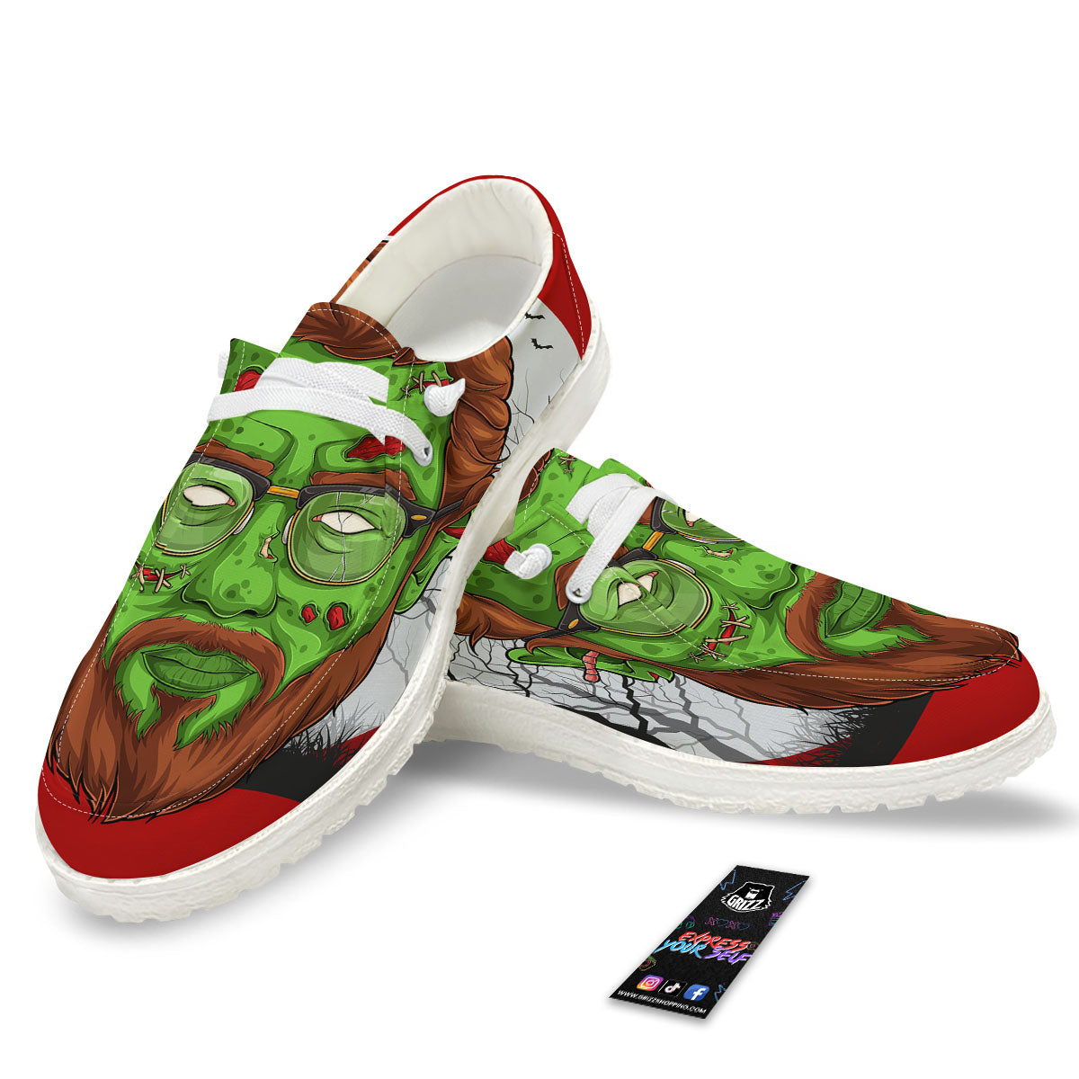Zombie Face Halloween Character Print White Loafers-grizzshop