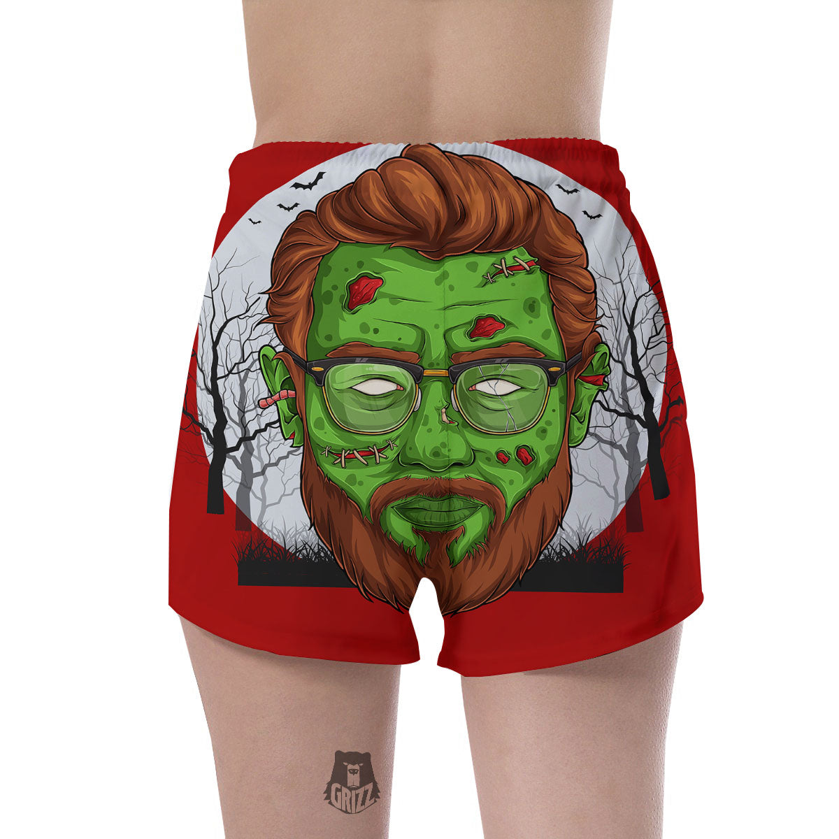 Zombie Face Halloween Character Print Women's Shorts-grizzshop