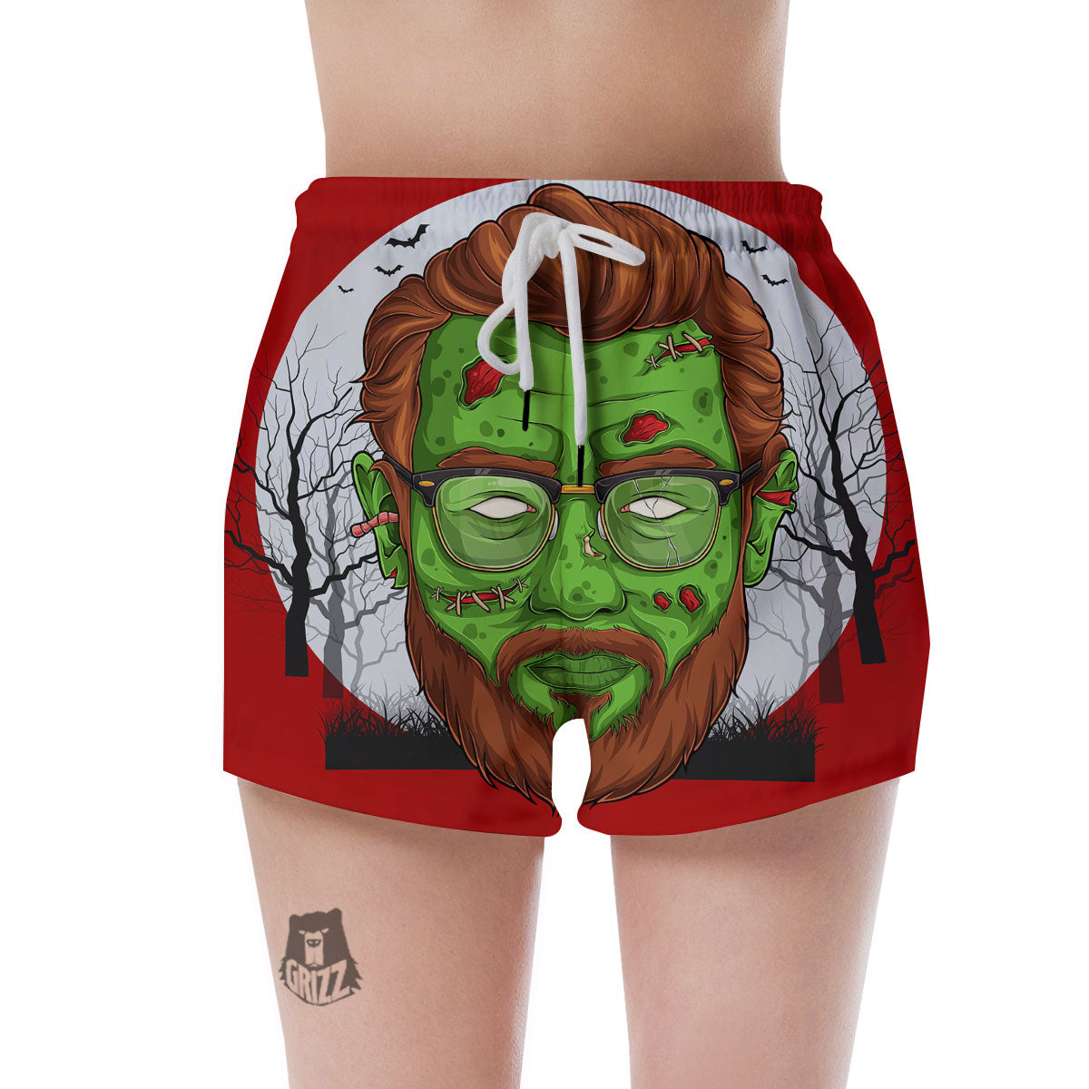 Zombie Face Halloween Character Print Women's Shorts-grizzshop