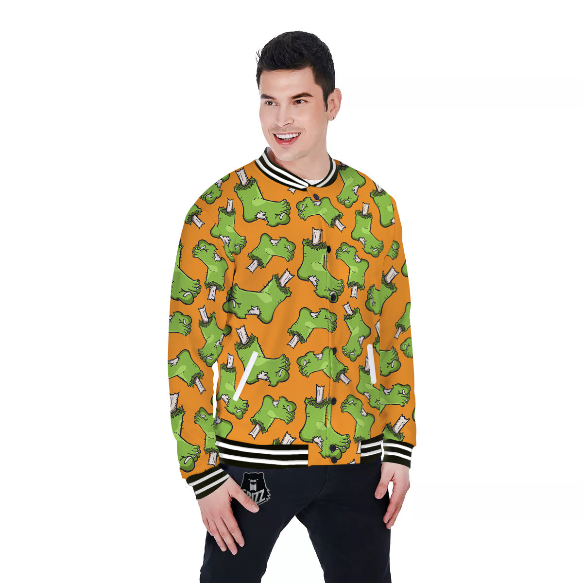 Zombie Foot Print Pattern Baseball Jacket-grizzshop