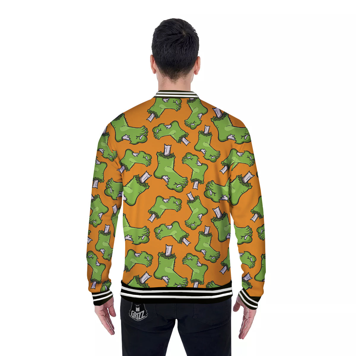Zombie Foot Print Pattern Baseball Jacket-grizzshop