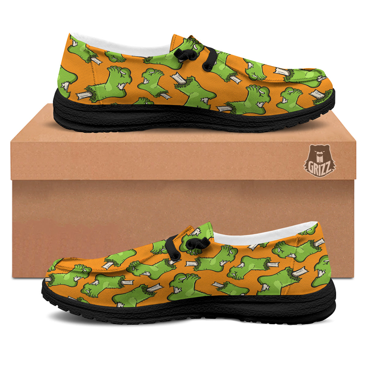 Zombie Foot Print Pattern Black Loafers-grizzshop