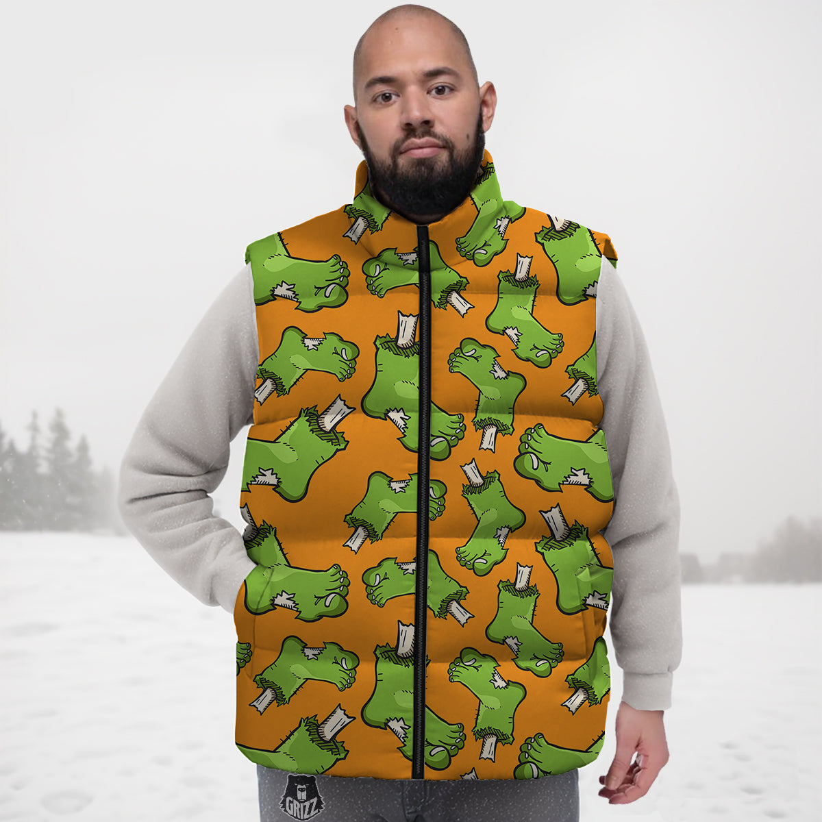Zombie Foot Print Pattern Down Vest-grizzshop