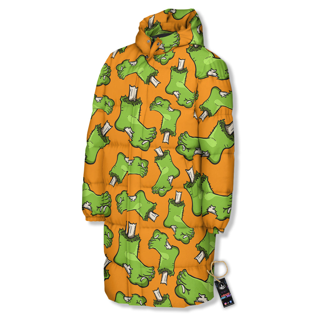 Zombie Foot Print Pattern Long Down Jacket-grizzshop