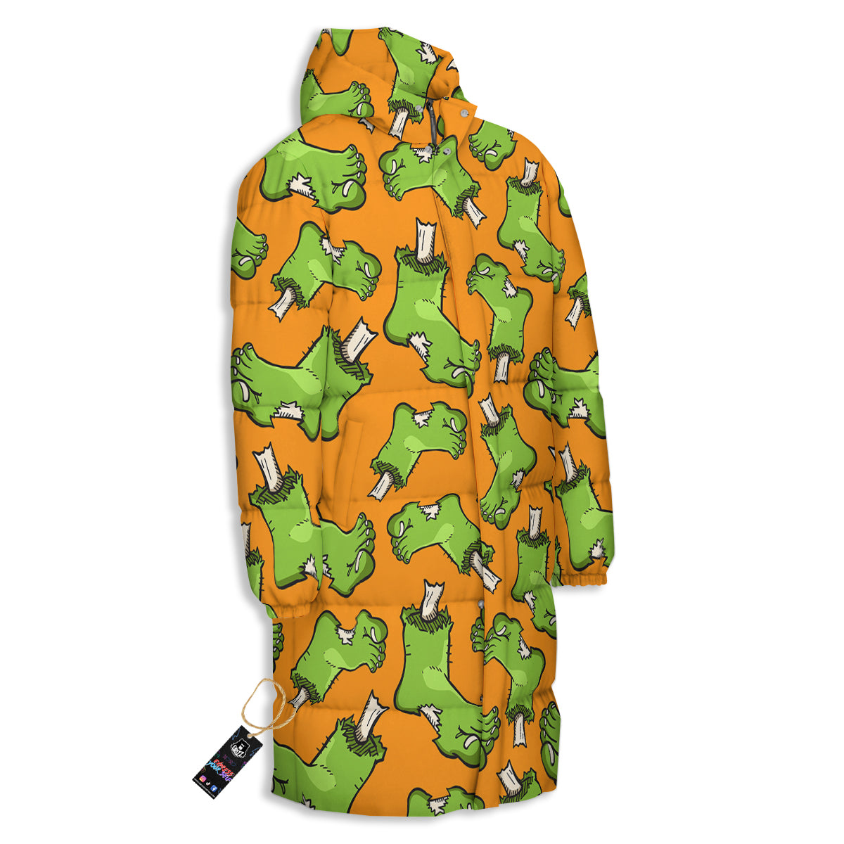 Zombie Foot Print Pattern Long Down Jacket-grizzshop