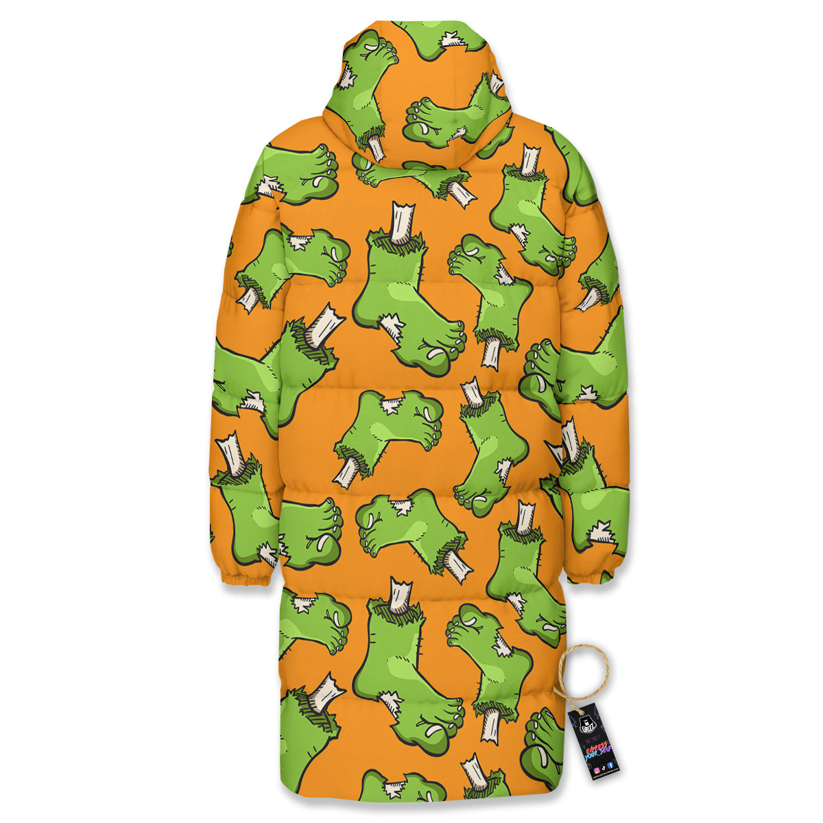 Zombie Foot Print Pattern Long Down Jacket-grizzshop