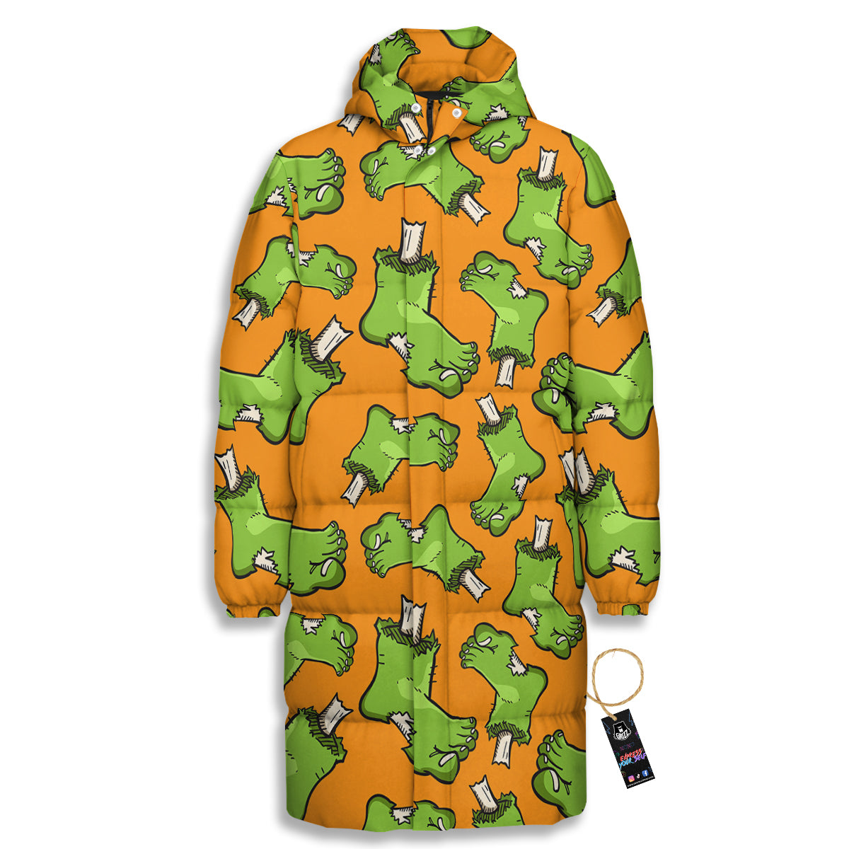 Zombie Foot Print Pattern Long Down Jacket-grizzshop
