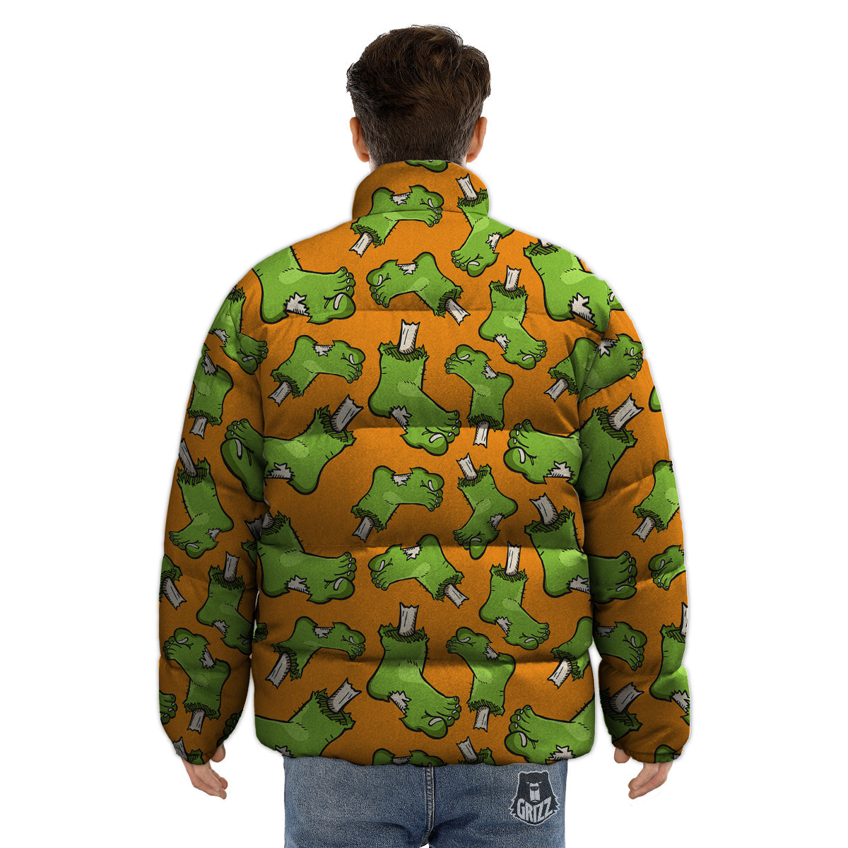 Zombie Foot Print Pattern Puffer Jacket-grizzshop