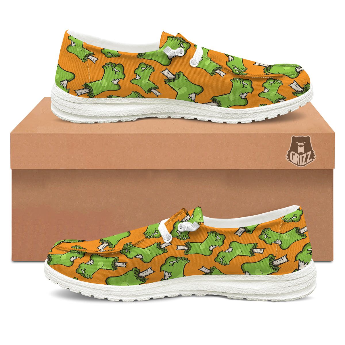 Zombie Foot Print Pattern White Loafers-grizzshop