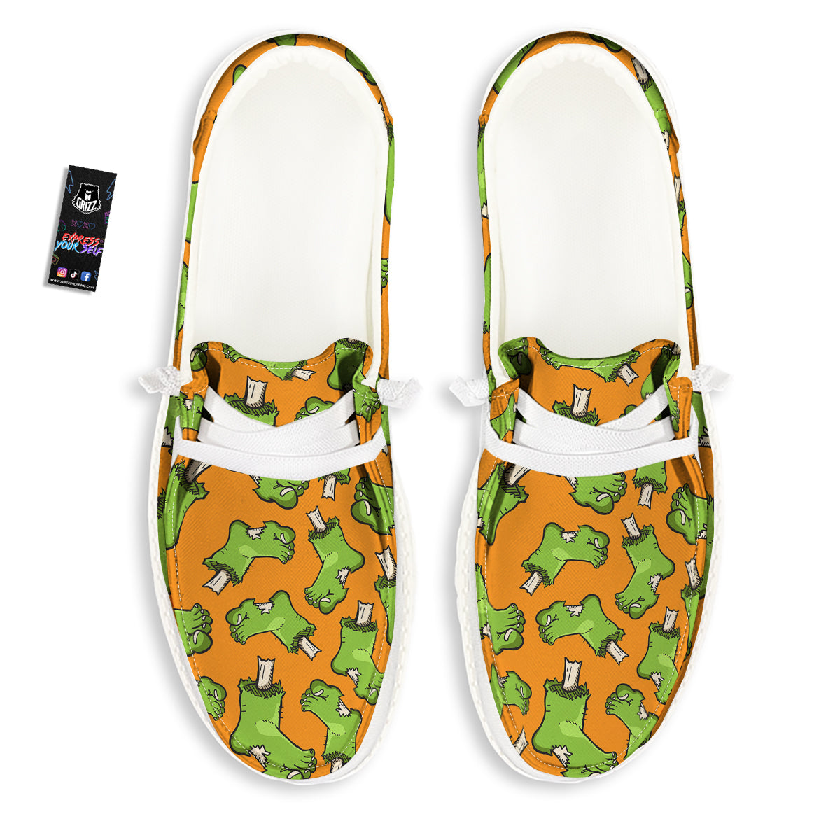 Zombie Foot Print Pattern White Loafers-grizzshop