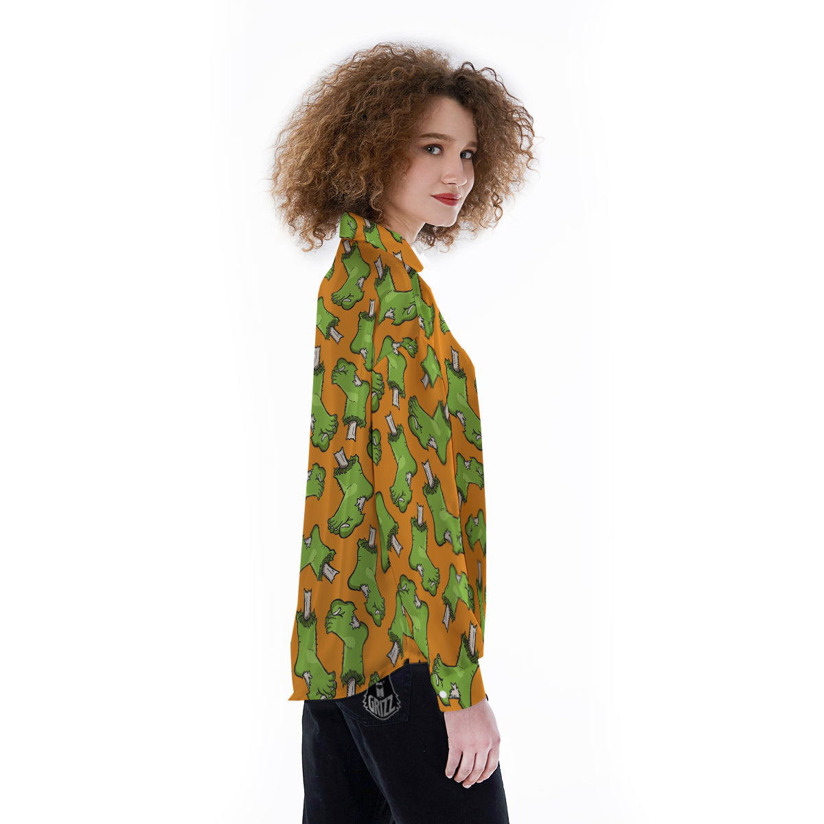 Zombie Foot Print Pattern Women's Long Sleeve Shirts-grizzshop