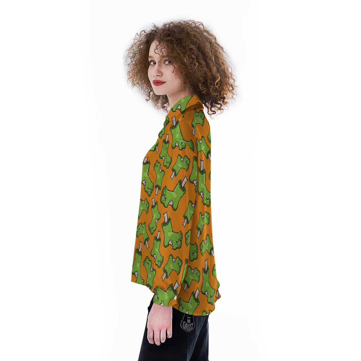 Zombie Foot Print Pattern Women's Long Sleeve Shirts-grizzshop