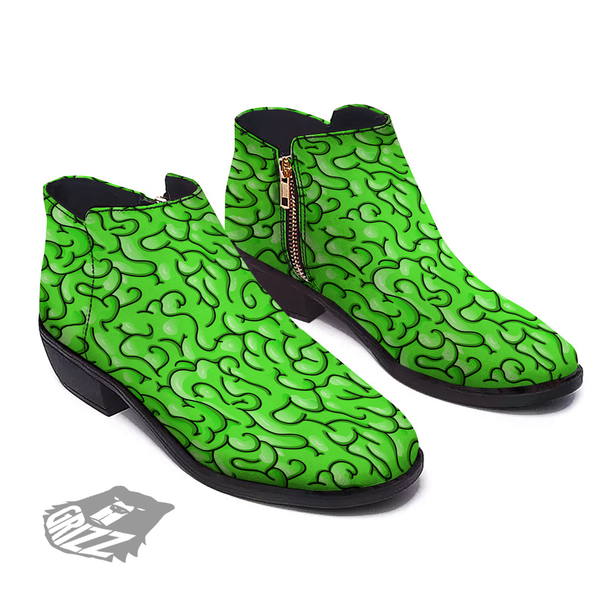 Zombie Green Brain Print Pattern Ankle Boots-grizzshop
