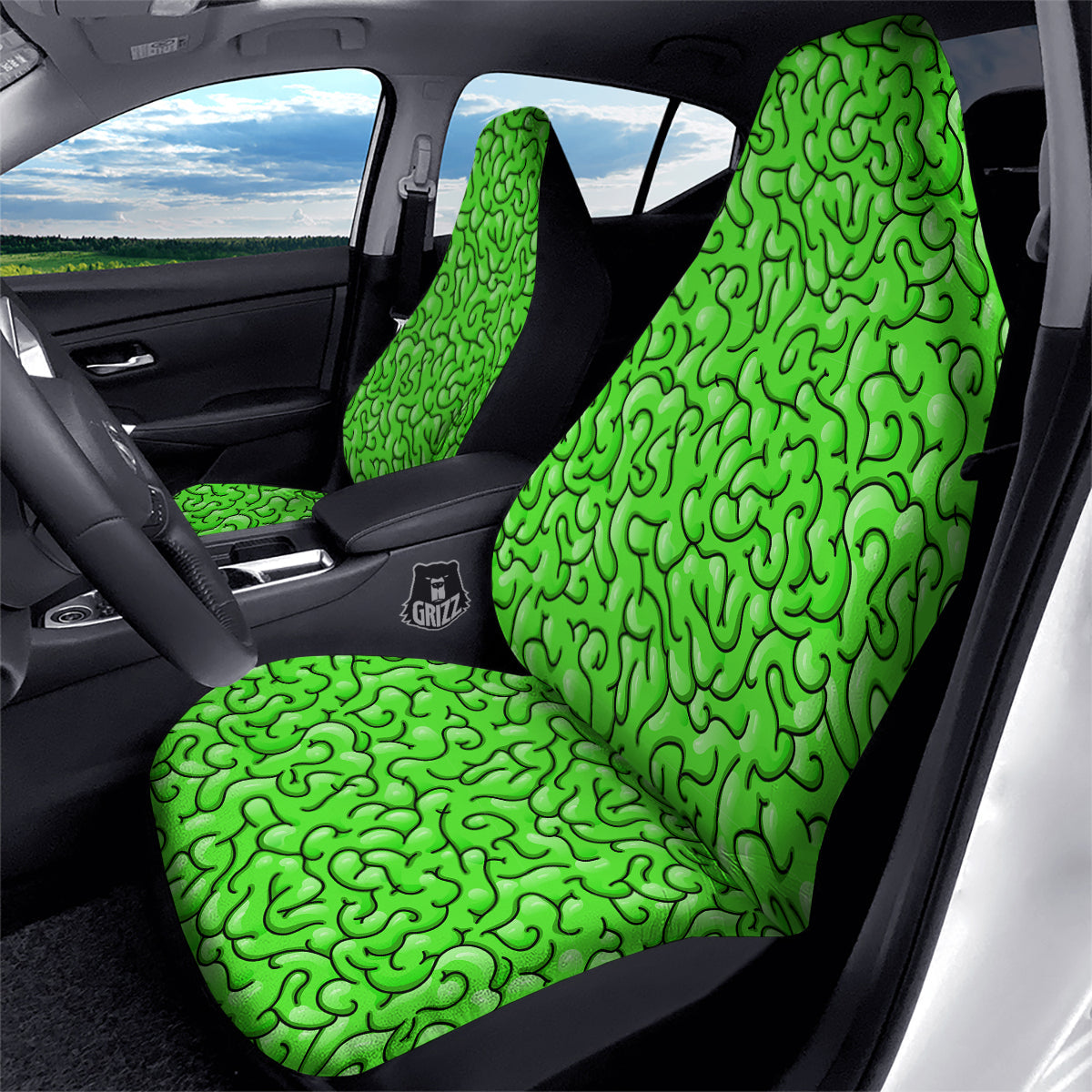 Zombie Green Brain Print Pattern Car Seat Covers-grizzshop
