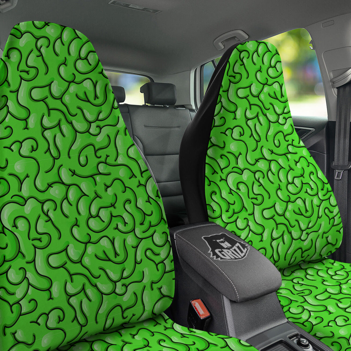 Zombie Green Brain Print Pattern Car Seat Covers-grizzshop