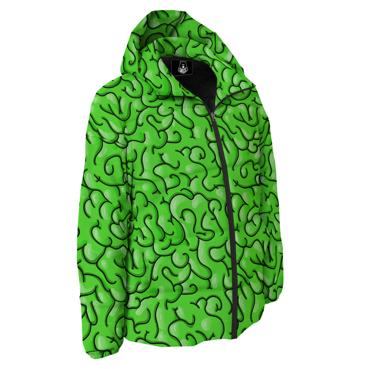 Zombie Green Brain Print Pattern Down Jacket-grizzshop