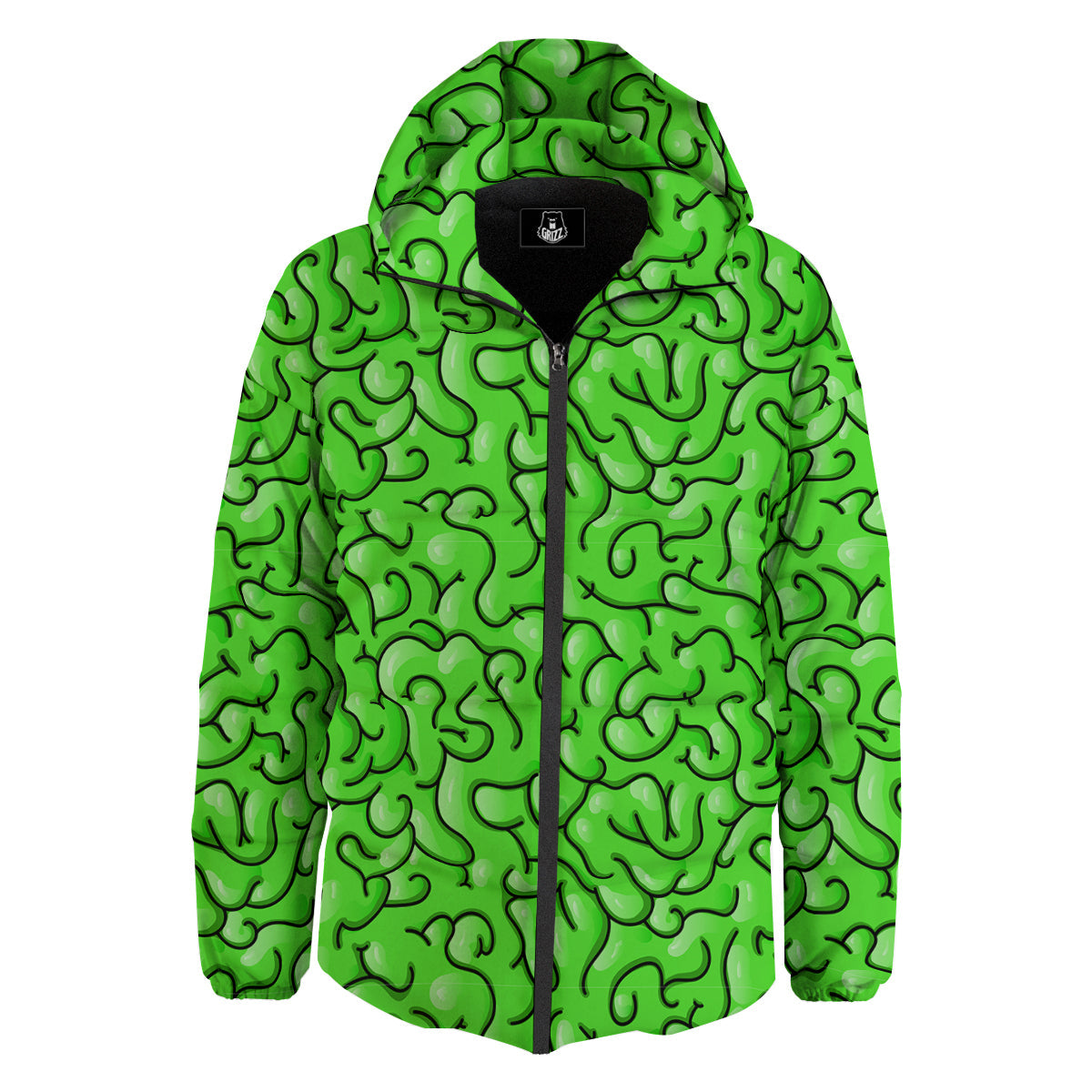 Zombie Green Brain Print Pattern Down Jacket-grizzshop