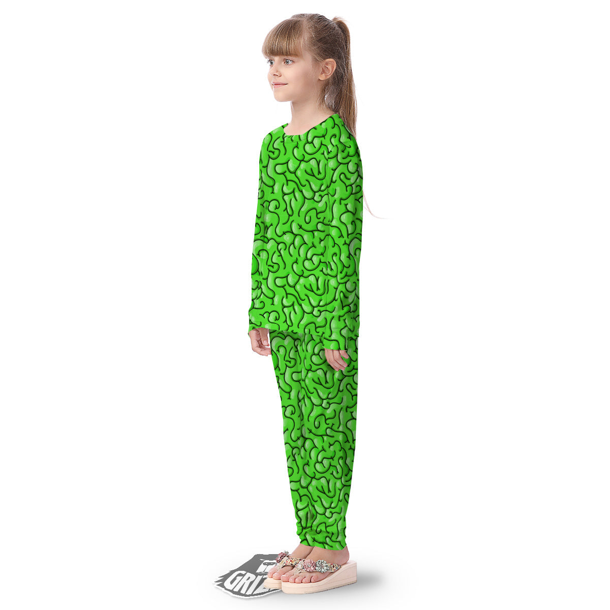 Zombie Green Brain Print Pattern Kid's Pajamas-grizzshop