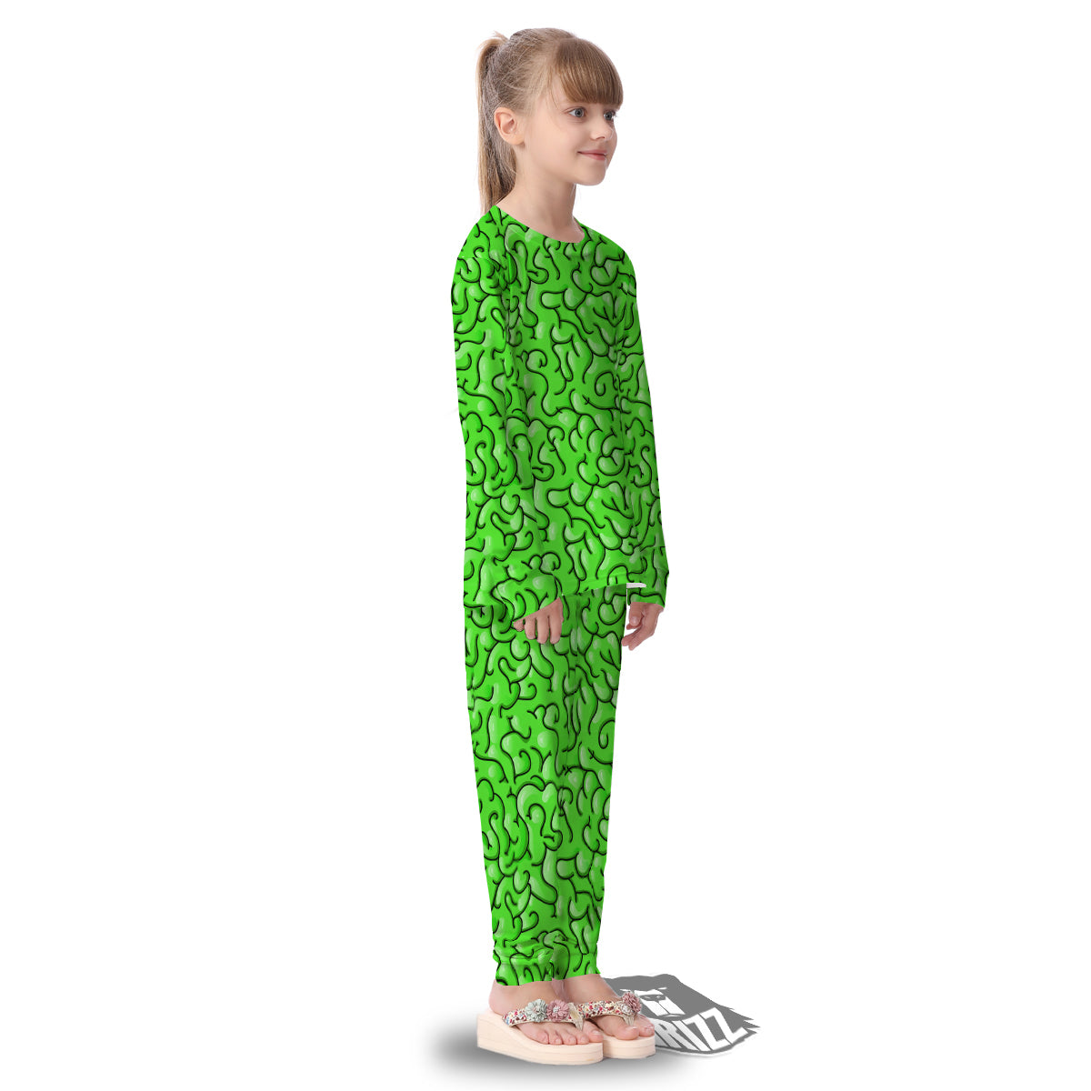 Zombie Green Brain Print Pattern Kid's Pajamas-grizzshop