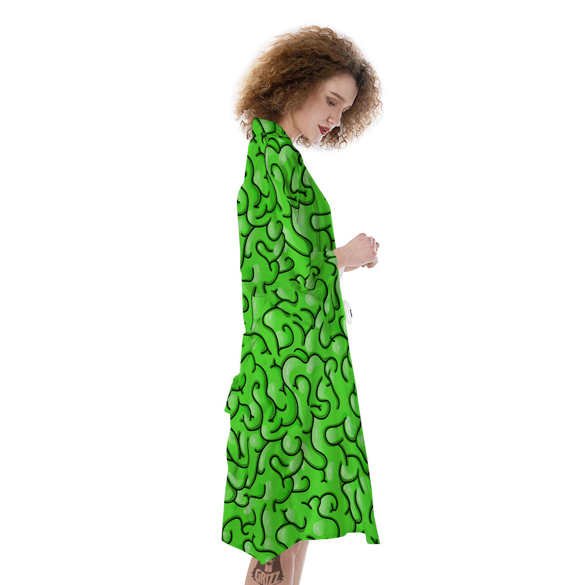 Zombie Green Brain Print Pattern Kimono-grizzshop