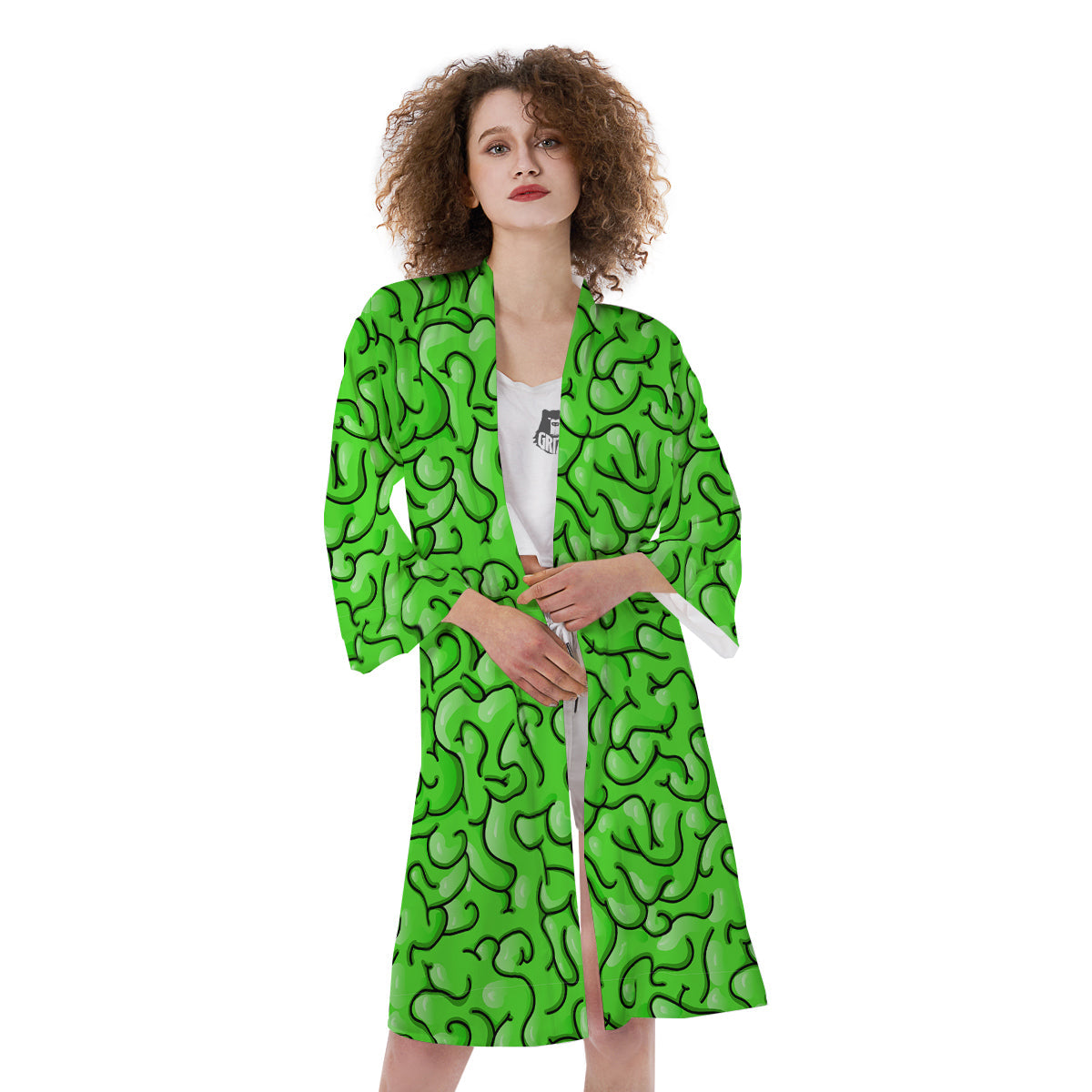 Zombie Green Brain Print Pattern Kimono-grizzshop