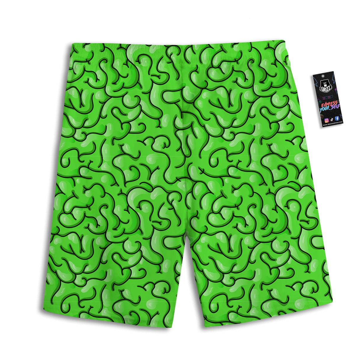 Zombie Green Brain Print Pattern Men's Athletic Shorts