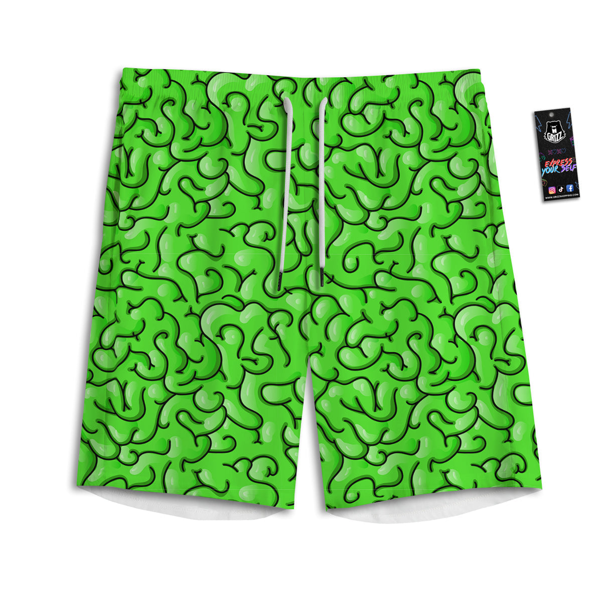 Zombie Green Brain Print Pattern Men's Athletic Shorts