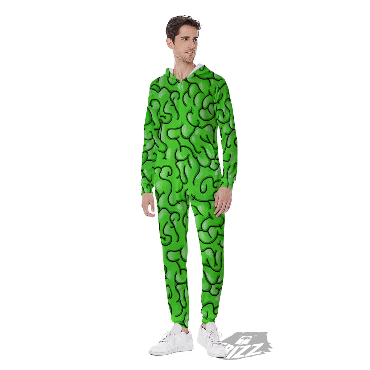 Zombie Green Brain Print Pattern Men's Jumpsuit-grizzshop