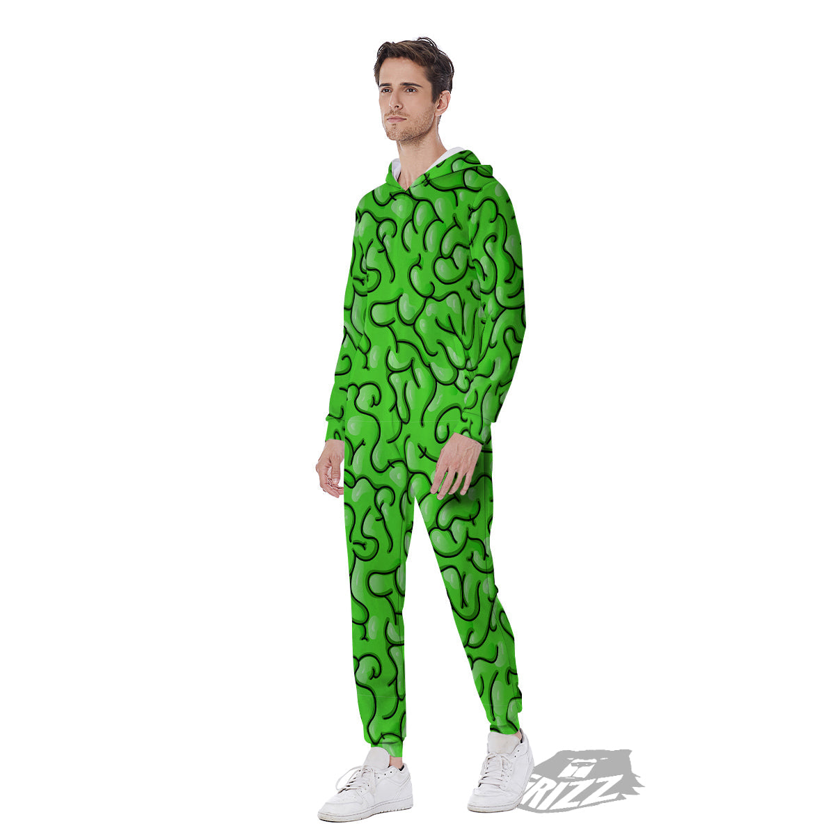 Zombie Green Brain Print Pattern Men's Jumpsuit-grizzshop