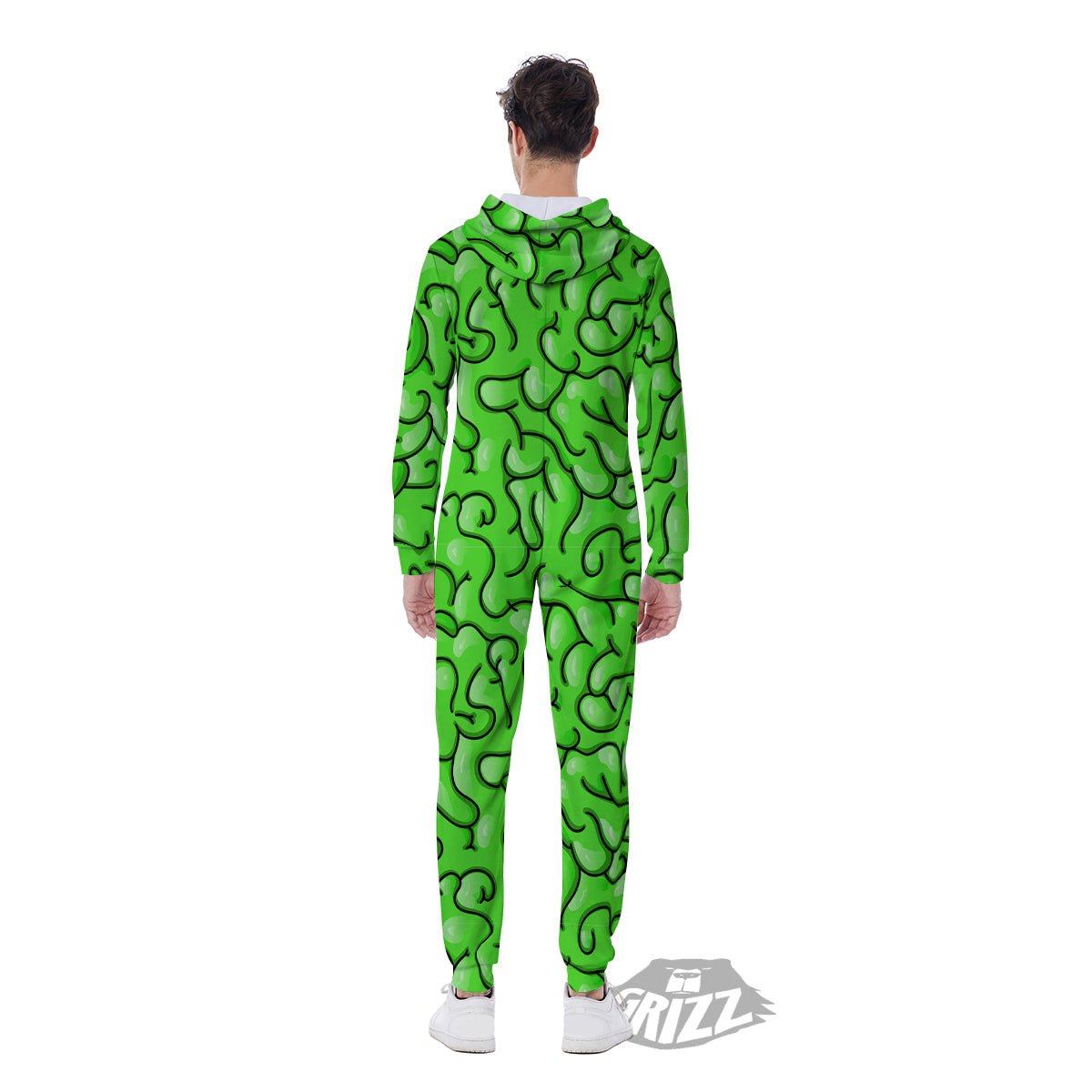 Zombie Green Brain Print Pattern Men's Jumpsuit-grizzshop