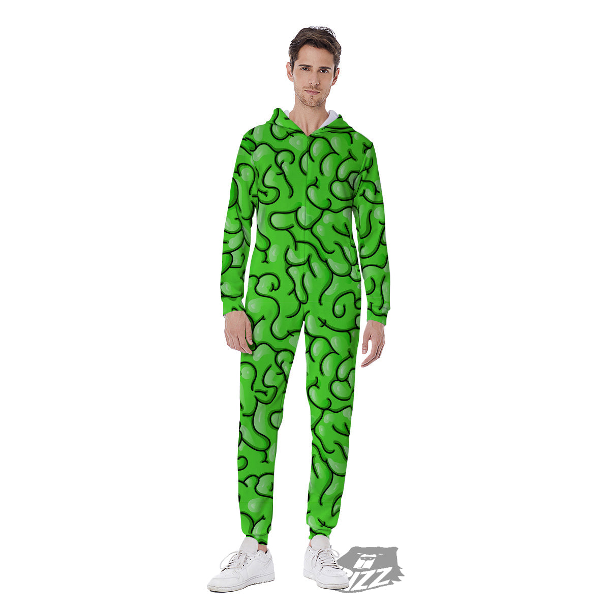 Zombie Green Brain Print Pattern Men's Jumpsuit-grizzshop