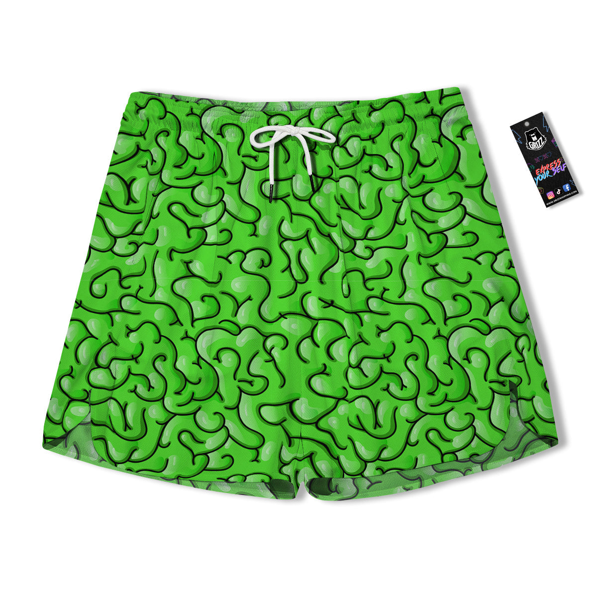 Zombie Green Brain Print Pattern Men's Running Shorts-grizzshop