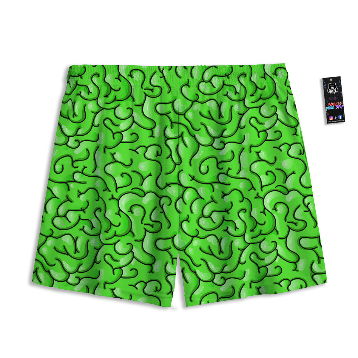 Zombie Green Brain Print Pattern Mesh Shorts