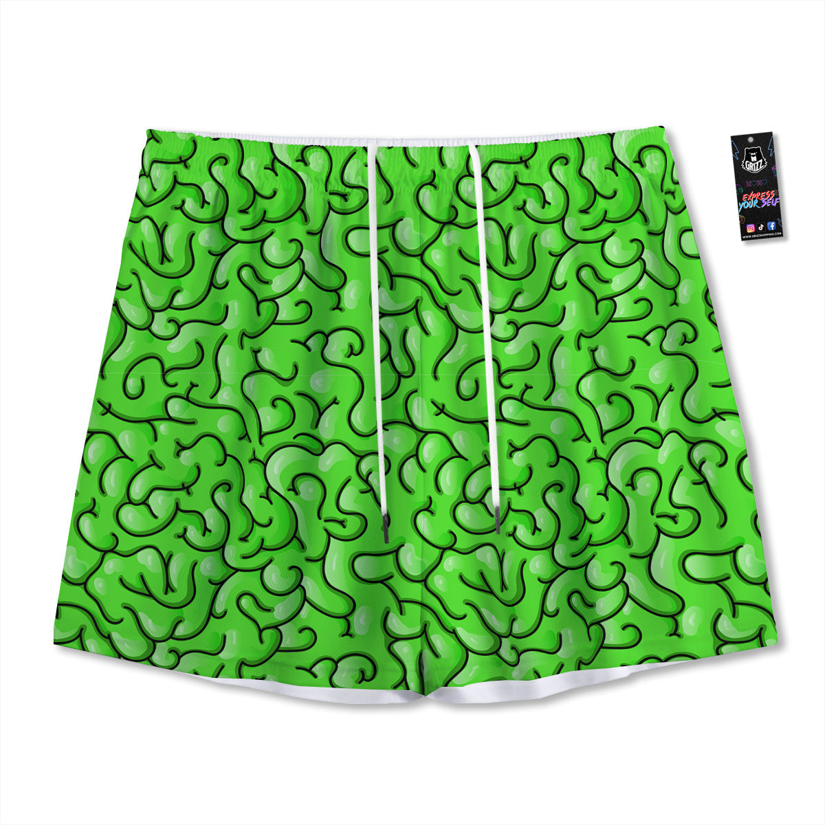 Zombie Green Brain Print Pattern Mesh Shorts