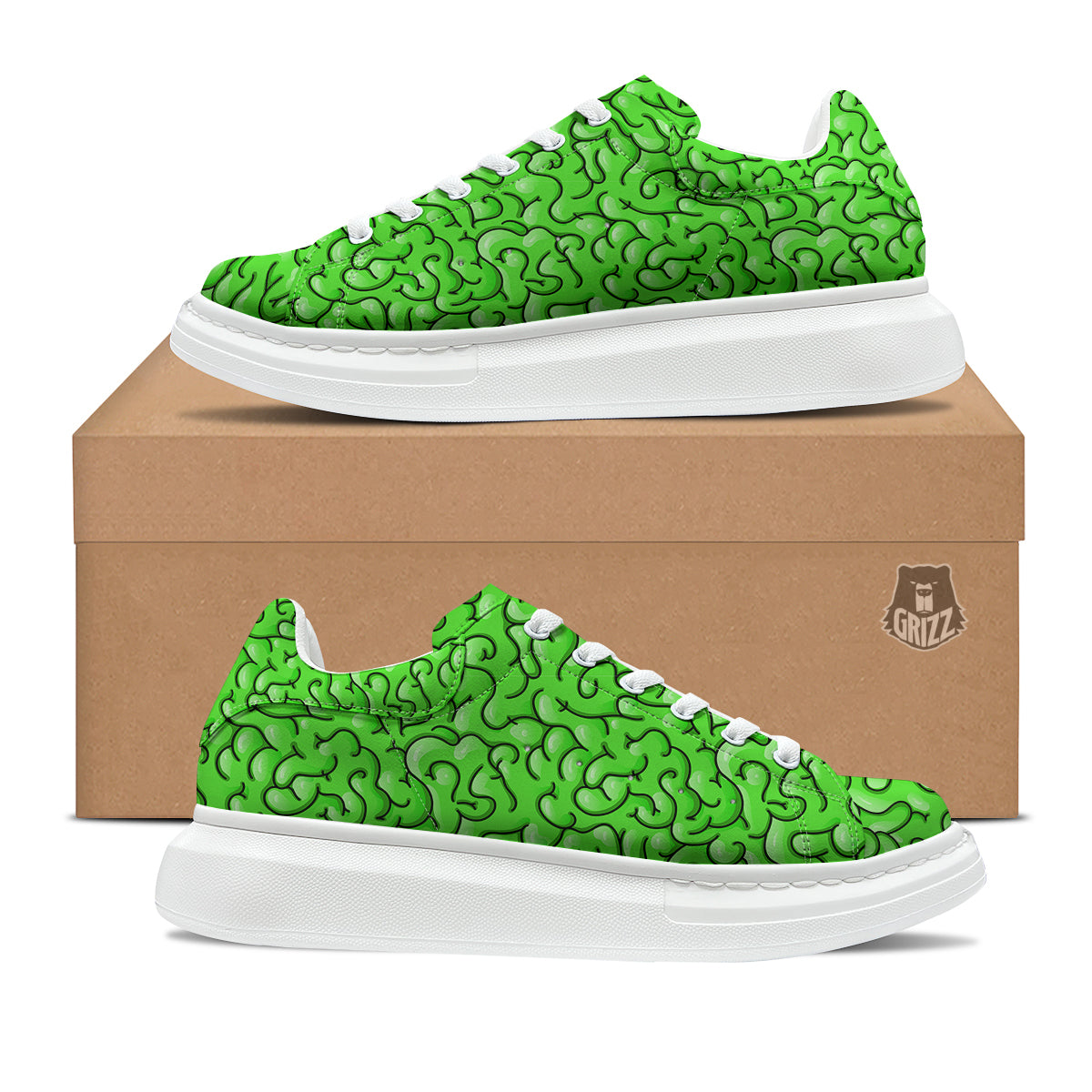 Zombie Green Brain Print Pattern Platform Shoes-grizzshop