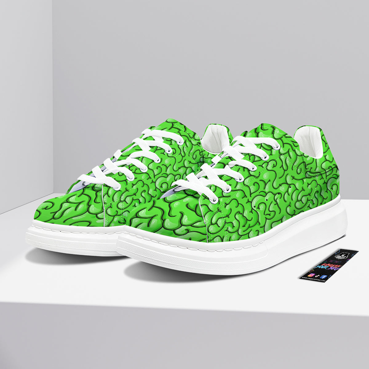 Zombie Green Brain Print Pattern Platform Shoes-grizzshop