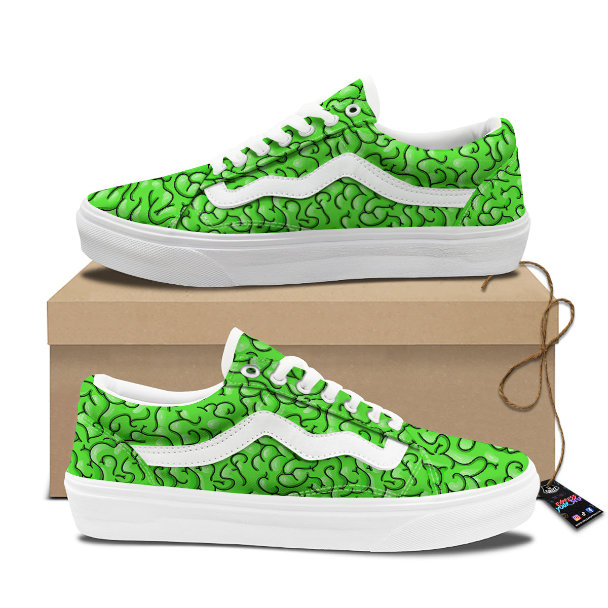 Zombie Green Brain Print Pattern Skate Shoes-grizzshop