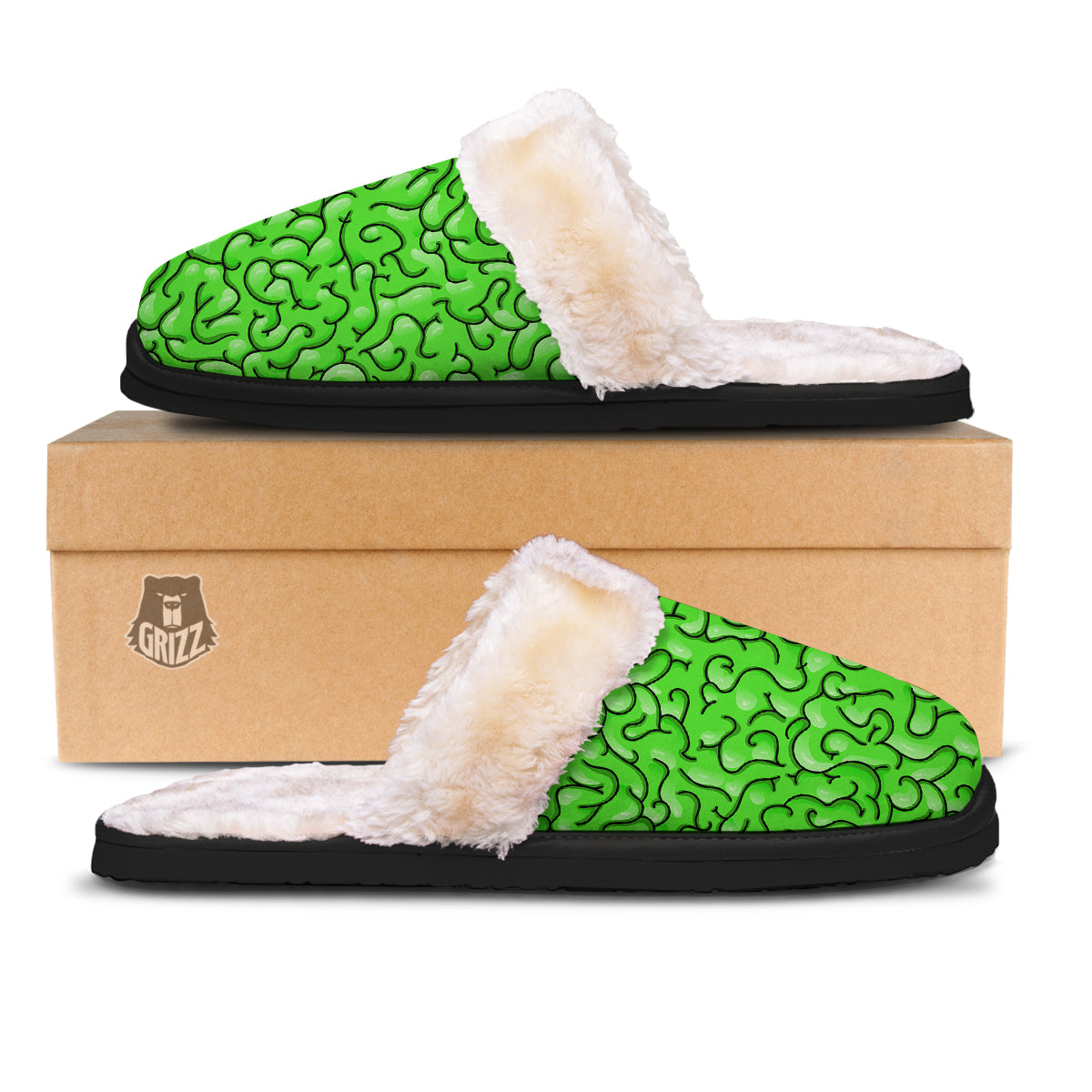 Zombie Green Brain Print Pattern Slippers-grizzshop