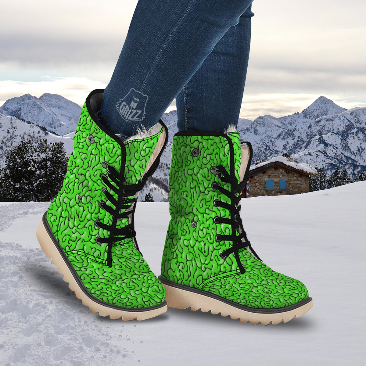 Zombie Green Brain Print Pattern Snow Boots-grizzshop