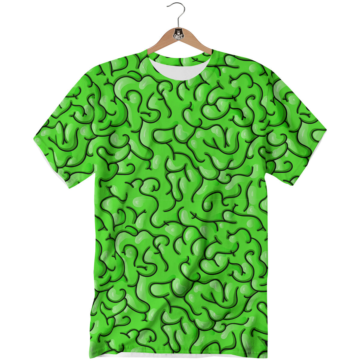 Zombie Green Brain Print Pattern T-Shirt-grizzshop