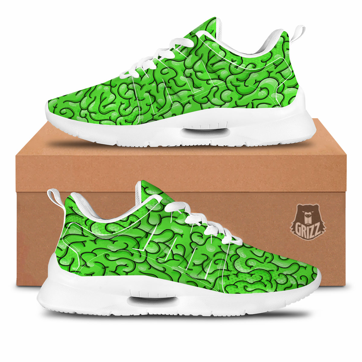 Zombie Green Brain Print Pattern Tennis Shoes-grizzshop