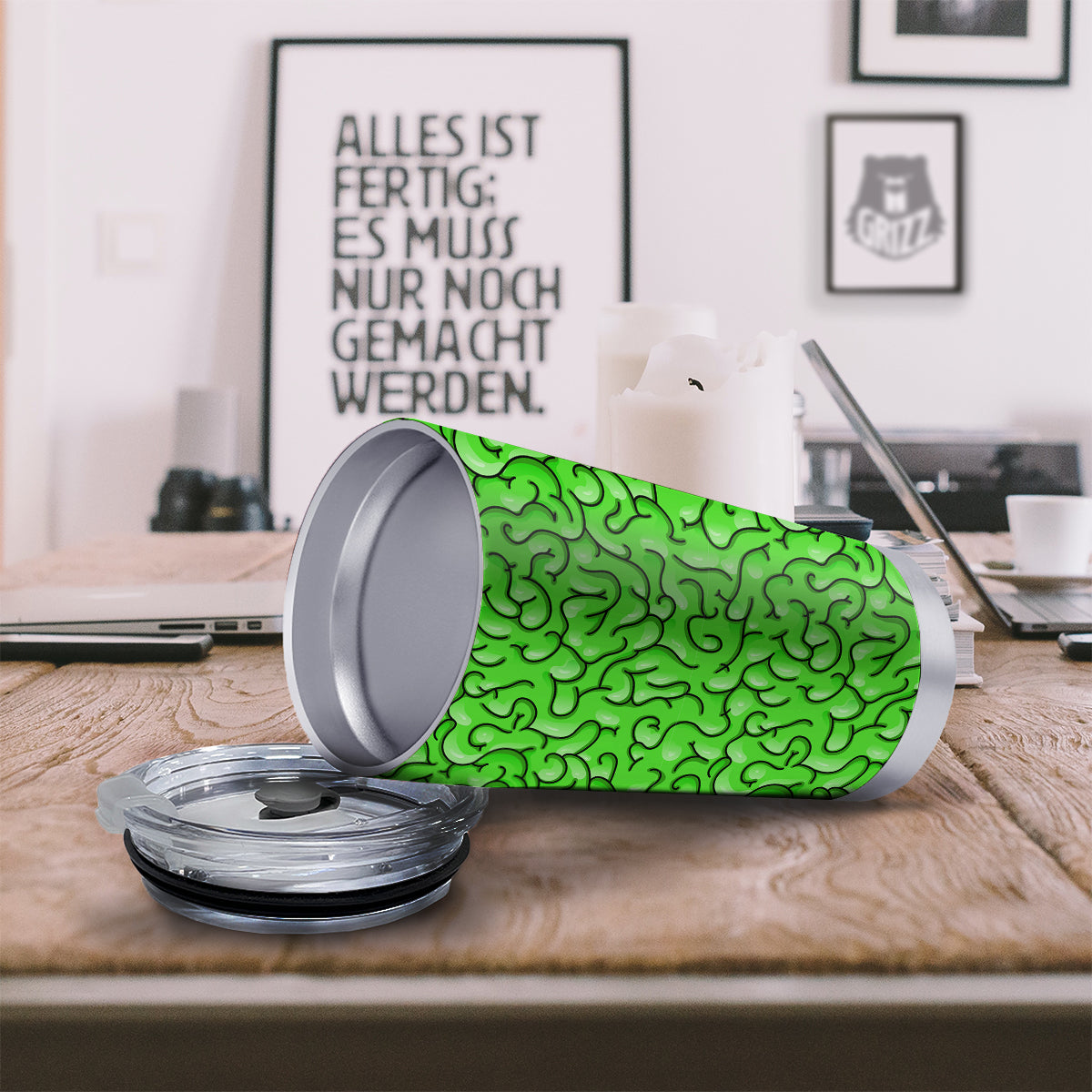 Zombie Green Brain Print Pattern Tumbler-grizzshop