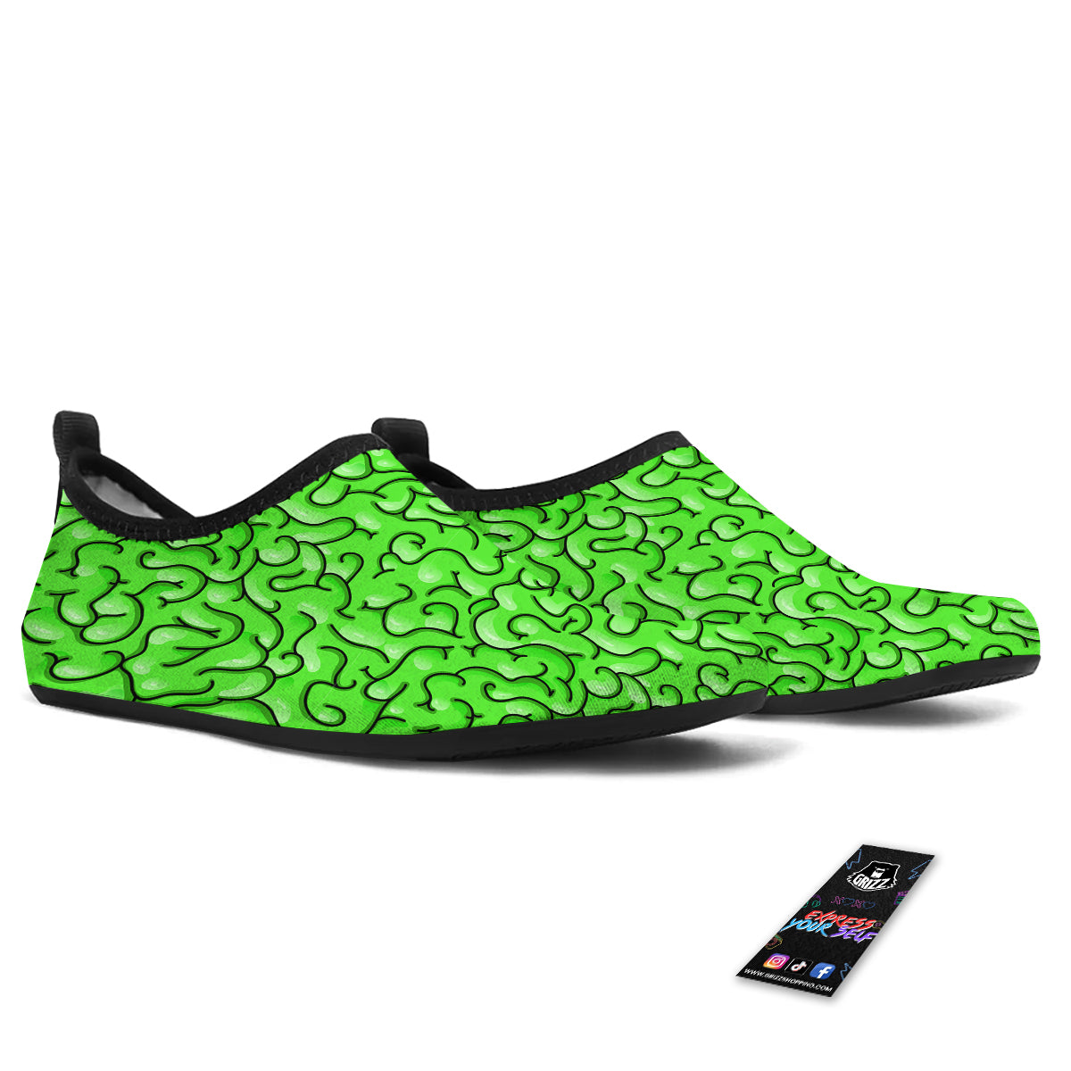 Zombie Green Brain Print Pattern Water Shoes-grizzshop