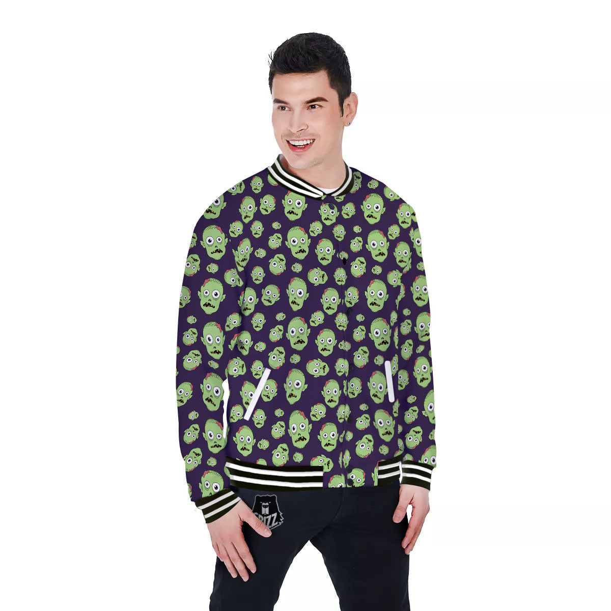 Zombie Green Print Pattern Baseball Jacket-grizzshop